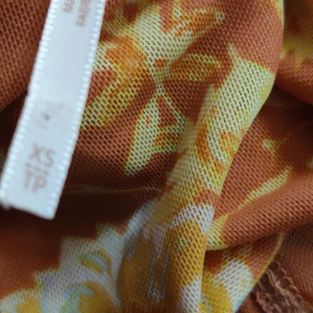 Free People Floral Tie-Front Blouse in Orange and Yellow